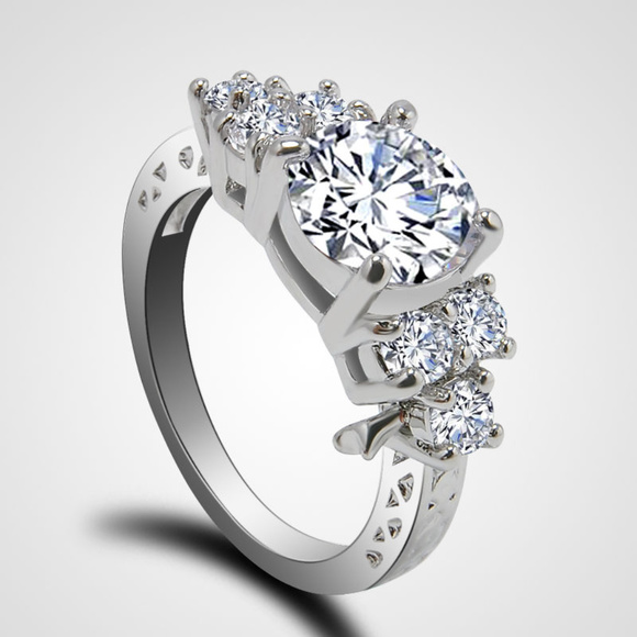 IJC Jewelry - Ring ~ .925 Sterling Silver ~ CZ ~ Sapphire Cluster